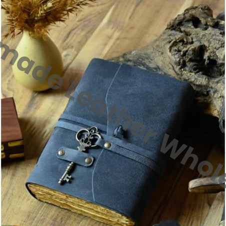 Handicraft Leather Journal - Antique Handmade Deckle Edge Vintage Paper Leather Bound Journal - Book of Shadows Journal - Leather Sketchbook - Drawing Journal - Great Gift (Blue)