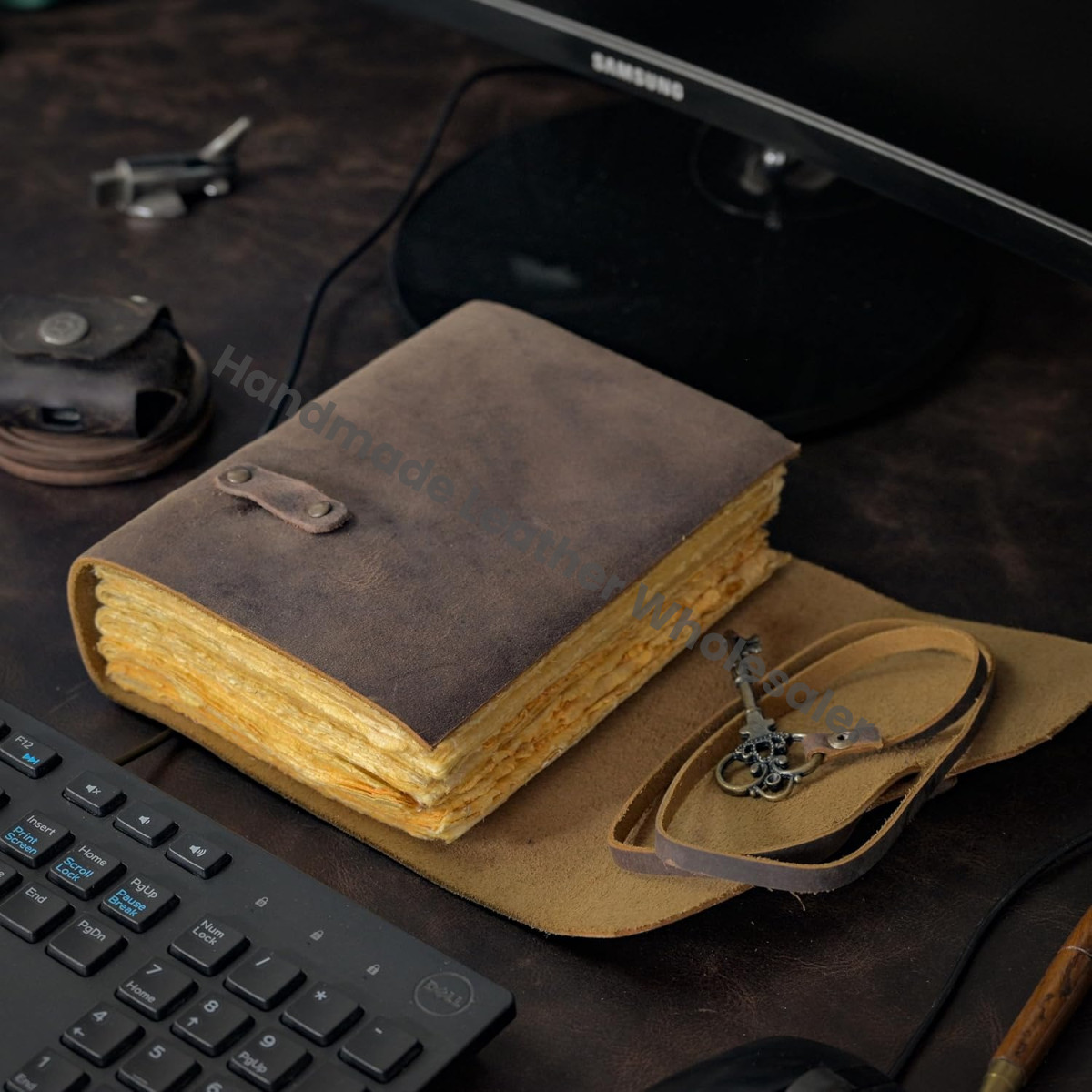 Handicraft Leather Journal - Antique Handmade Deckle Edge Vintage Paper Leather Bound Journal - Book of Shadows Journal - Leather Sketchbook - Drawing Journal - Great Gift (Brown)