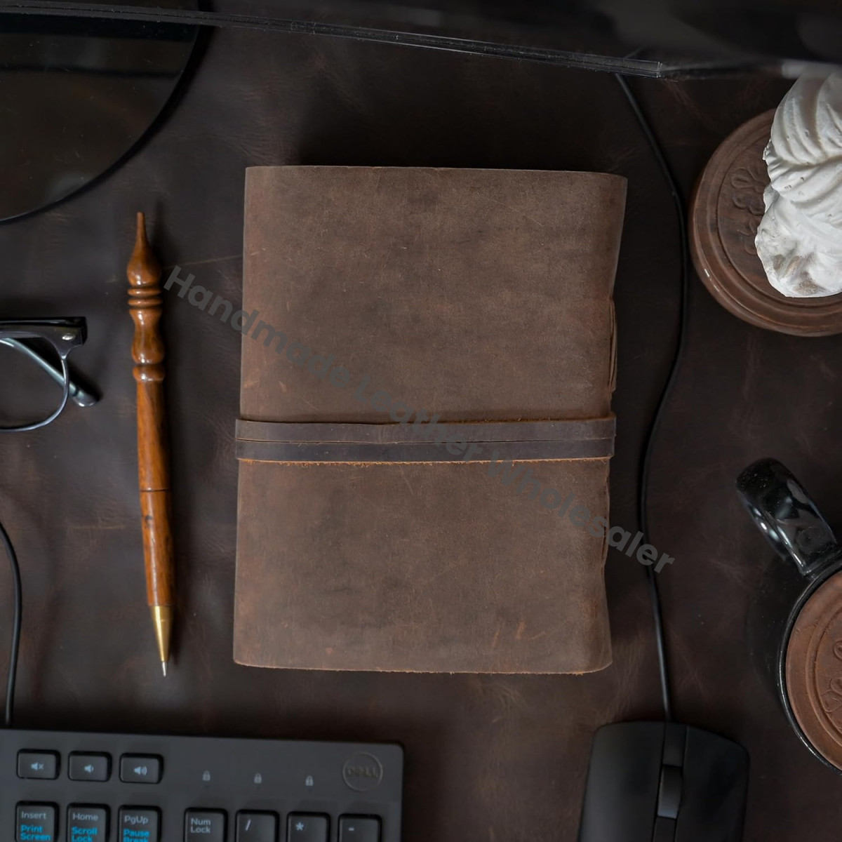 Handicraft Leather Journal - Antique Handmade Deckle Edge Vintage Paper Leather Bound Journal - Book of Shadows Journal - Leather Sketchbook - Drawing Journal - Great Gift (Brown)