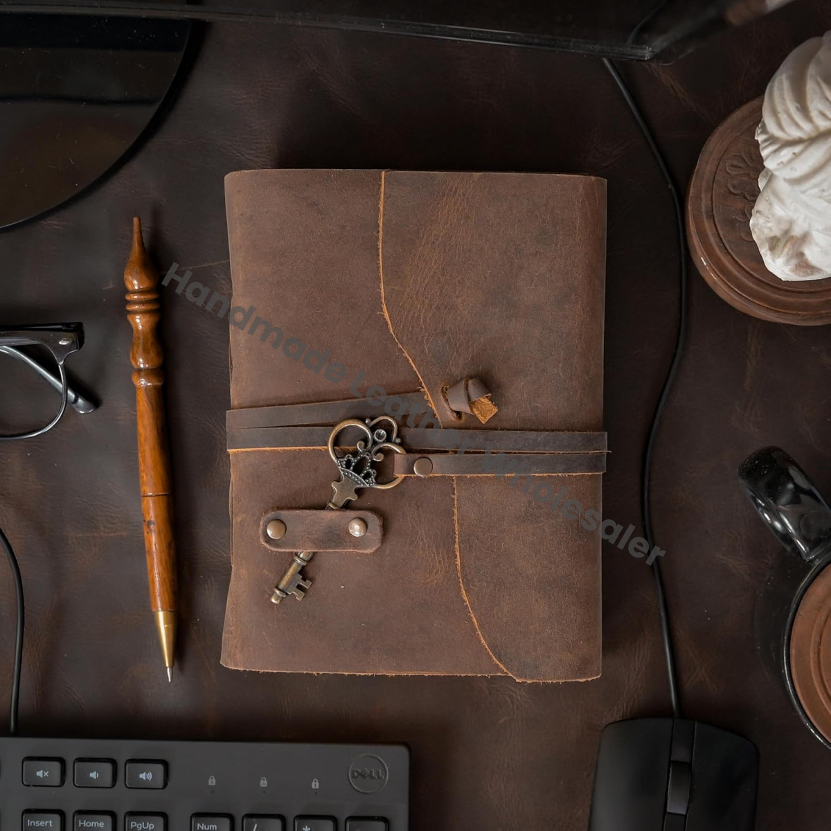 Handicraft Leather Journal - Antique Handmade Deckle Edge Vintage Paper Leather Bound Journal - Book of Shadows Journal - Leather Sketchbook - Drawing Journal - Great Gift (Brown)
