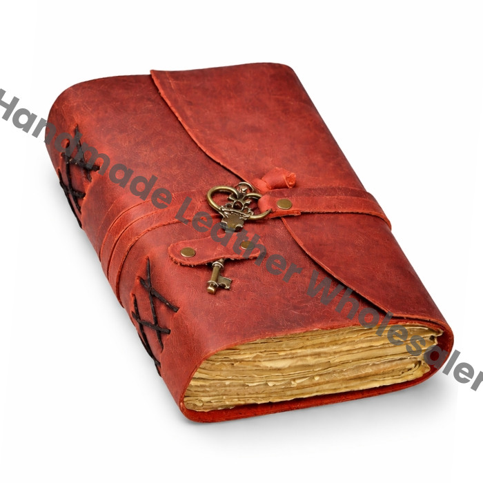 Handicraft Leather Journal - Antique Handmade Deckle Edge Vintage Paper Leather Bound Journal - Book of Shadows Journal - Leather Sketchbook - Drawing Journal - Great Gift (Red)