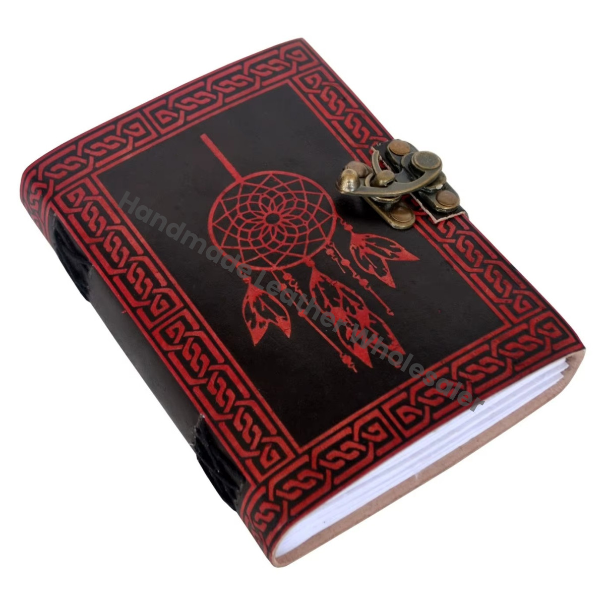 Handmade Black Woman's Large Writing Planner Dream Catcher Leather Journal Thermal Book Spell Sketchbook Supplies for Diary Gift