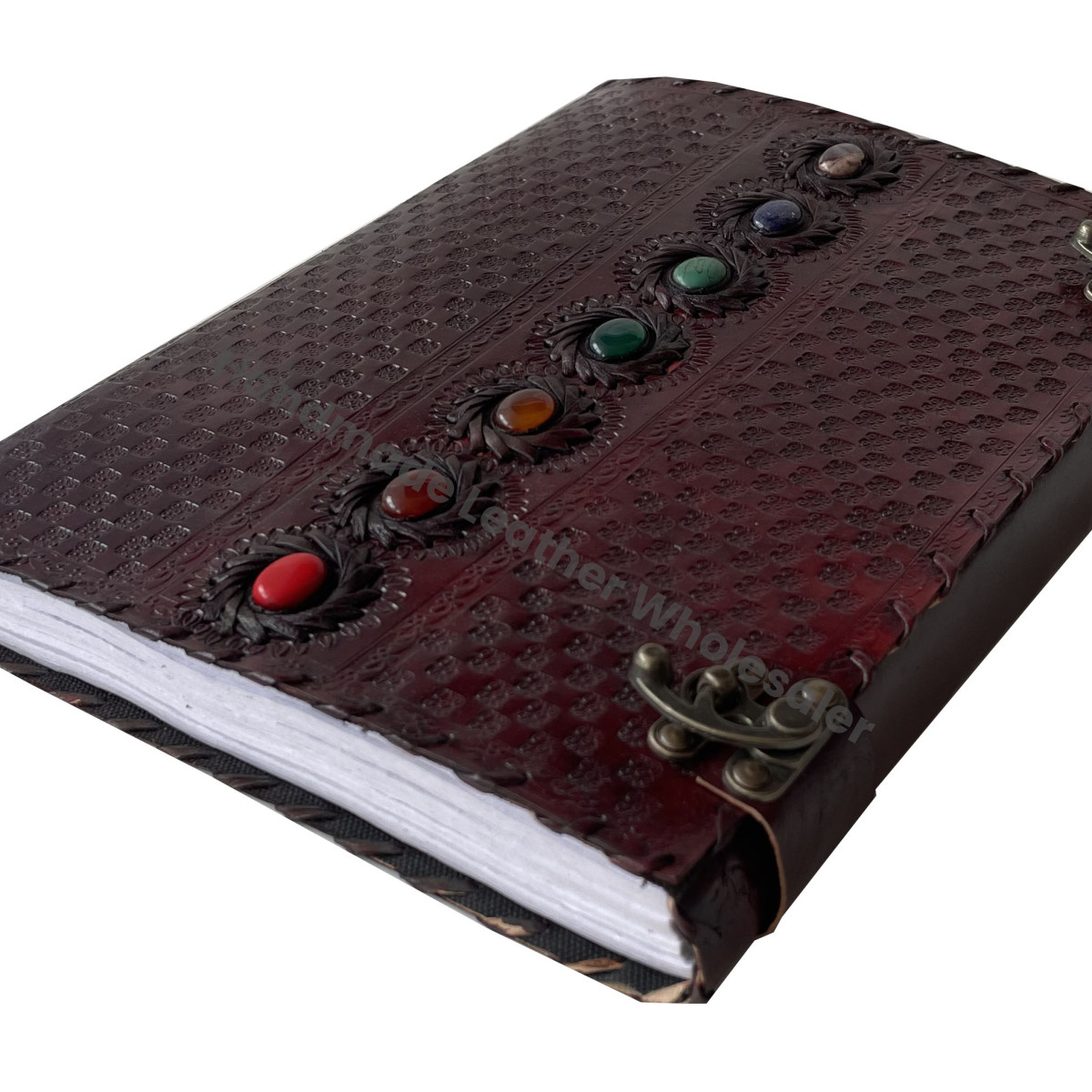 Handmade Brown Genuine Leather Seven Stone Journal Travel Notebook Recyclable Cotton Paper Custom Logo Option-Unique Gift for