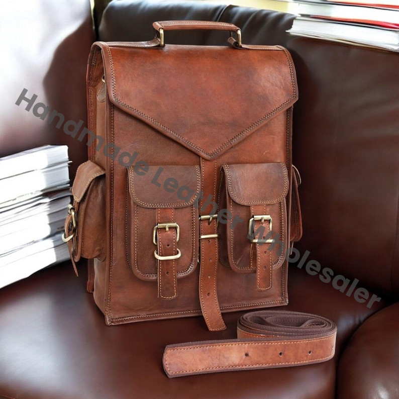 Handmade Brown Leather Backpack | Personalized Travel Laptop Bag