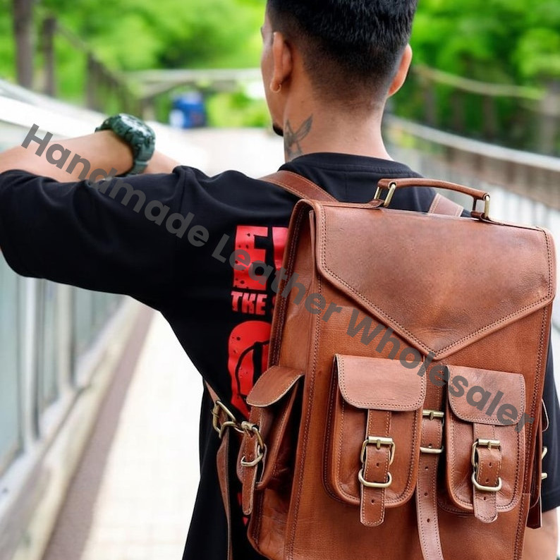 Handmade Brown Leather Backpack | Personalized Travel Laptop Bag