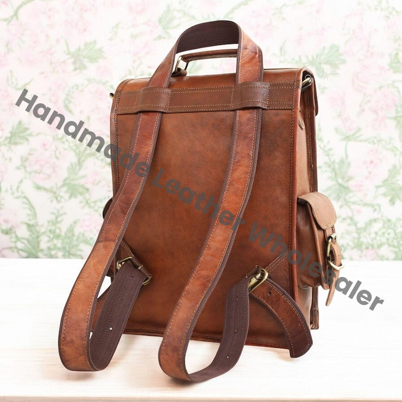 Handmade Brown Leather Backpack | Personalized Travel Laptop Bag
