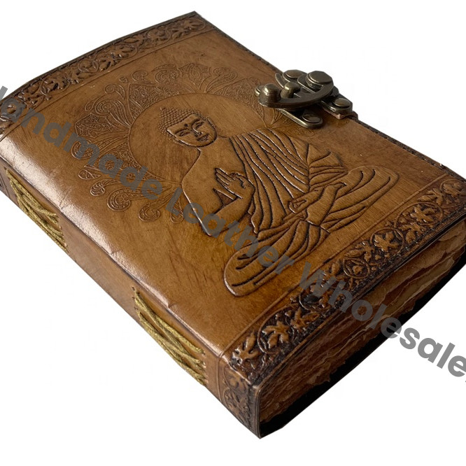 Handmade Buddha Leather Journal Vintage Bound Sketchbook Antique Deckle Edge Old Paper Notebook Leather Journal Writing Note