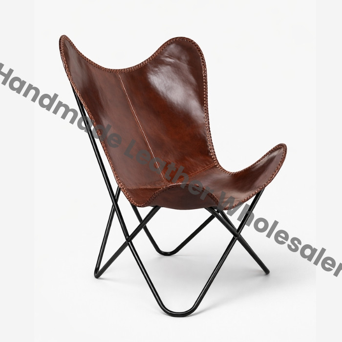 Handmade Buffalo Leather Butterfly Chair – Folding Lounge, Iron Frame