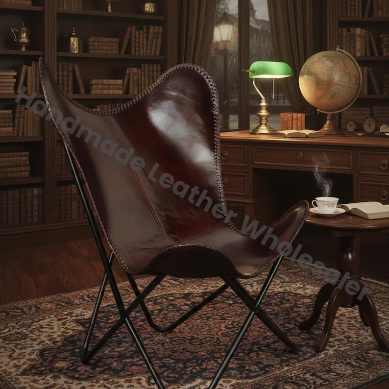 Handmade Buffalo Leather Butterfly Chair – Folding Lounge, Iron Frame