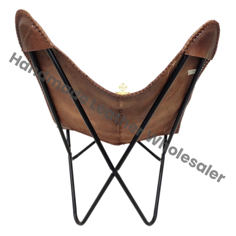 Handmade Buffalo Leather Butterfly Chair – Folding Lounge, Iron Frame