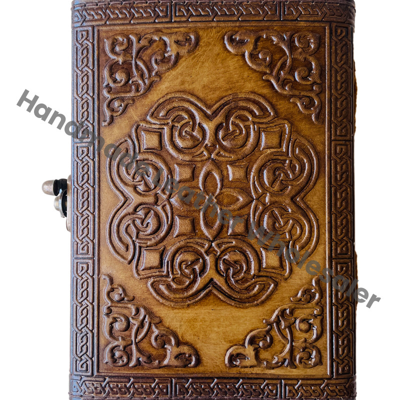 Handmade Charcoal Hardcover Leather Journal Tree Life Women Deckle Paper Recyclable Embossed Bound Writing Notebook
