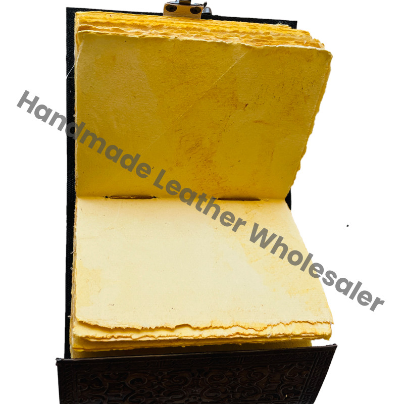 Handmade Charcoal Hardcover Leather Journal Tree Life Women Deckle Paper Recyclable Embossed Bound Writing Notebook