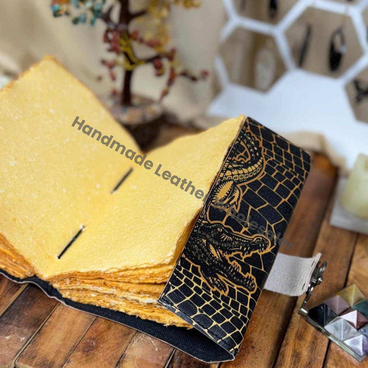 Handmade Crocodile Leather Grimoire: Vintage Spell Book of Shadows