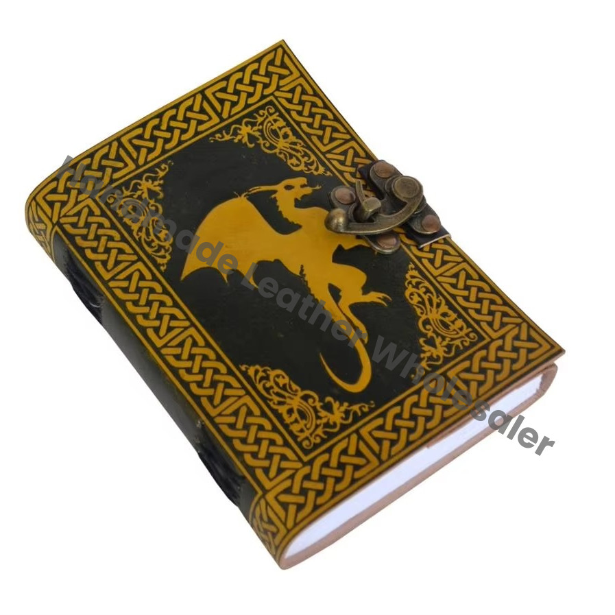 Handmade Embossed Celtic Flying Dragon Spiral Bound Leather Notebook Diary with Eco-friendly Paper Customized Organizer Notepad