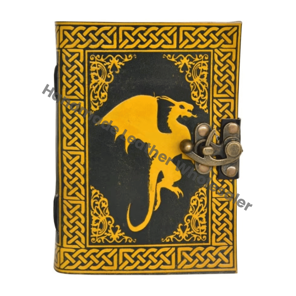 Handmade Embossed Celtic Flying Dragon Spiral Bound Leather Notebook Diary with Eco-friendly Paper Customized Organizer Notepad