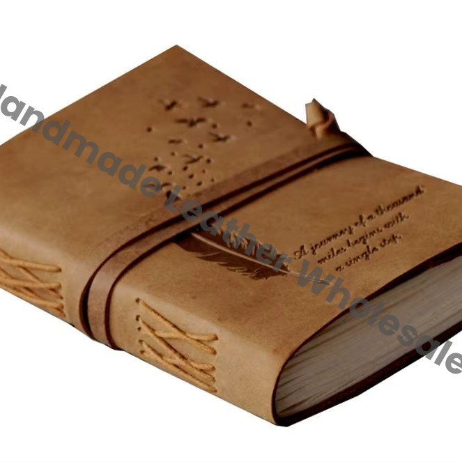 Handmade Embossed Feather with Antique Design Leather Notebook & Sketchbook Journal Eco-friendly Pencil Paper Gift