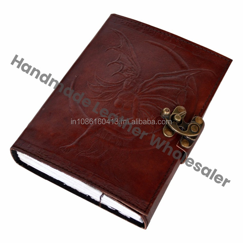 HANDMADE EMBOSSED LEATHER JOURNAL FAIRY MOON BOOK SHADOWS LATCH SPELLS PENTACLE WICCA CELTIC COTTON PAPER GIFT
