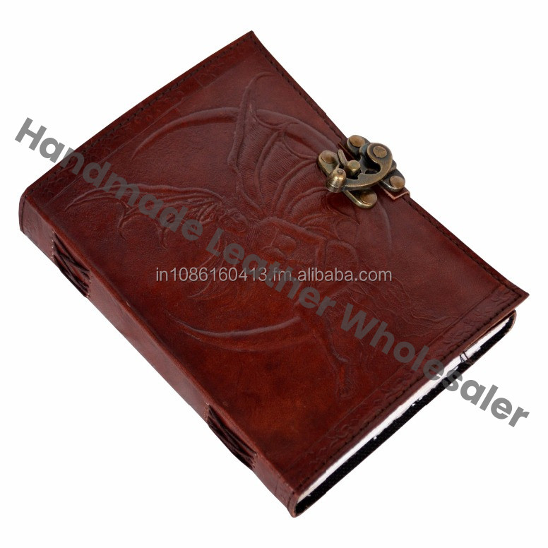 HANDMADE EMBOSSED LEATHER JOURNAL FAIRY MOON BOOK SHADOWS LATCH SPELLS PENTACLE WICCA CELTIC COTTON PAPER GIFT