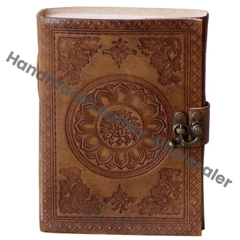Handmade Embossed Mandala Chakra Design Charcoal Color Eco-friendly Paper Address Book Leather Journal Gift