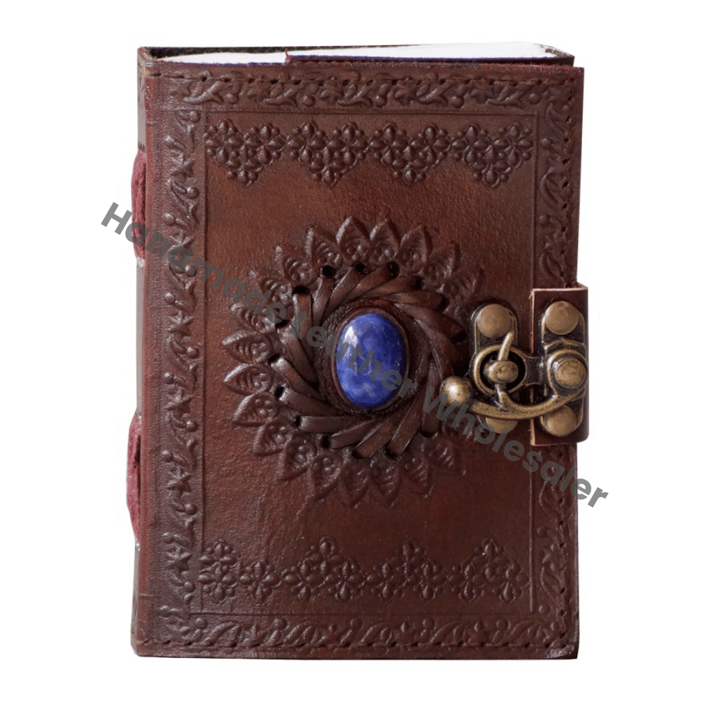 Handmade Embossed Single Stone Mini Sized Pocket Notebook Sketchbook Leather Journal Recyclable Handmade Deckle Paper C Gift