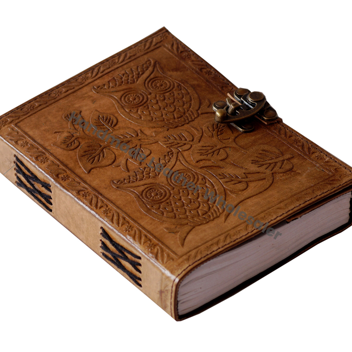 Handmade Embossed Vintage Charcoal Double Owl Design Address Book Leather Journal with Eco-friendly Paper for Gift