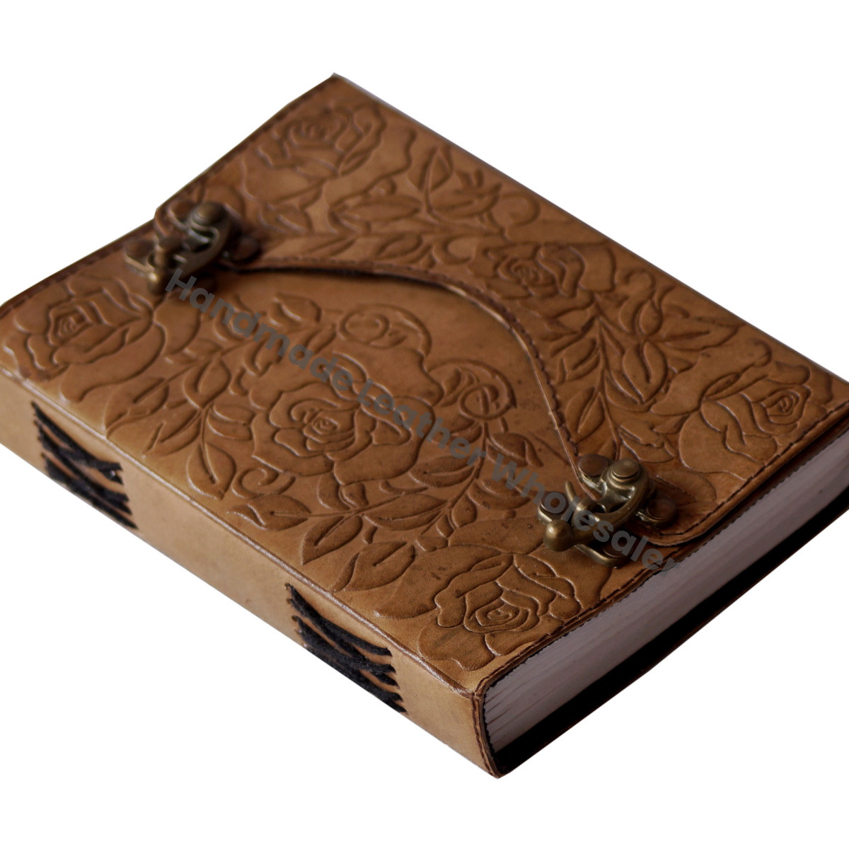 Handmade Embossed Vintage Rose and Leaf Design Spiral Binding Leather Journal & Notebook Gift