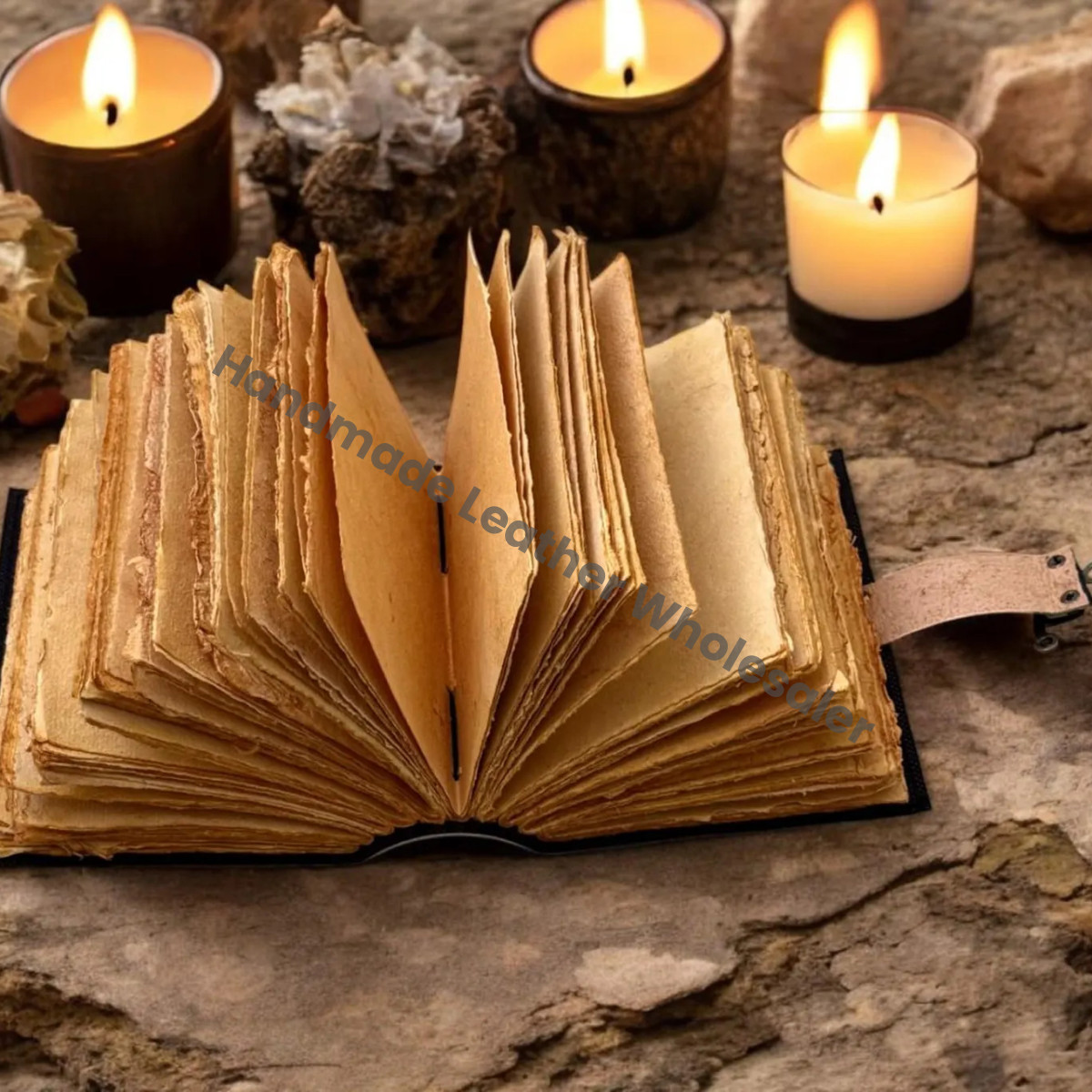 Handmade Fairy Leather Grimoire – Book of Shadows with Lock, Witchcraft Journal, Spell Book, Wiccan Notebook