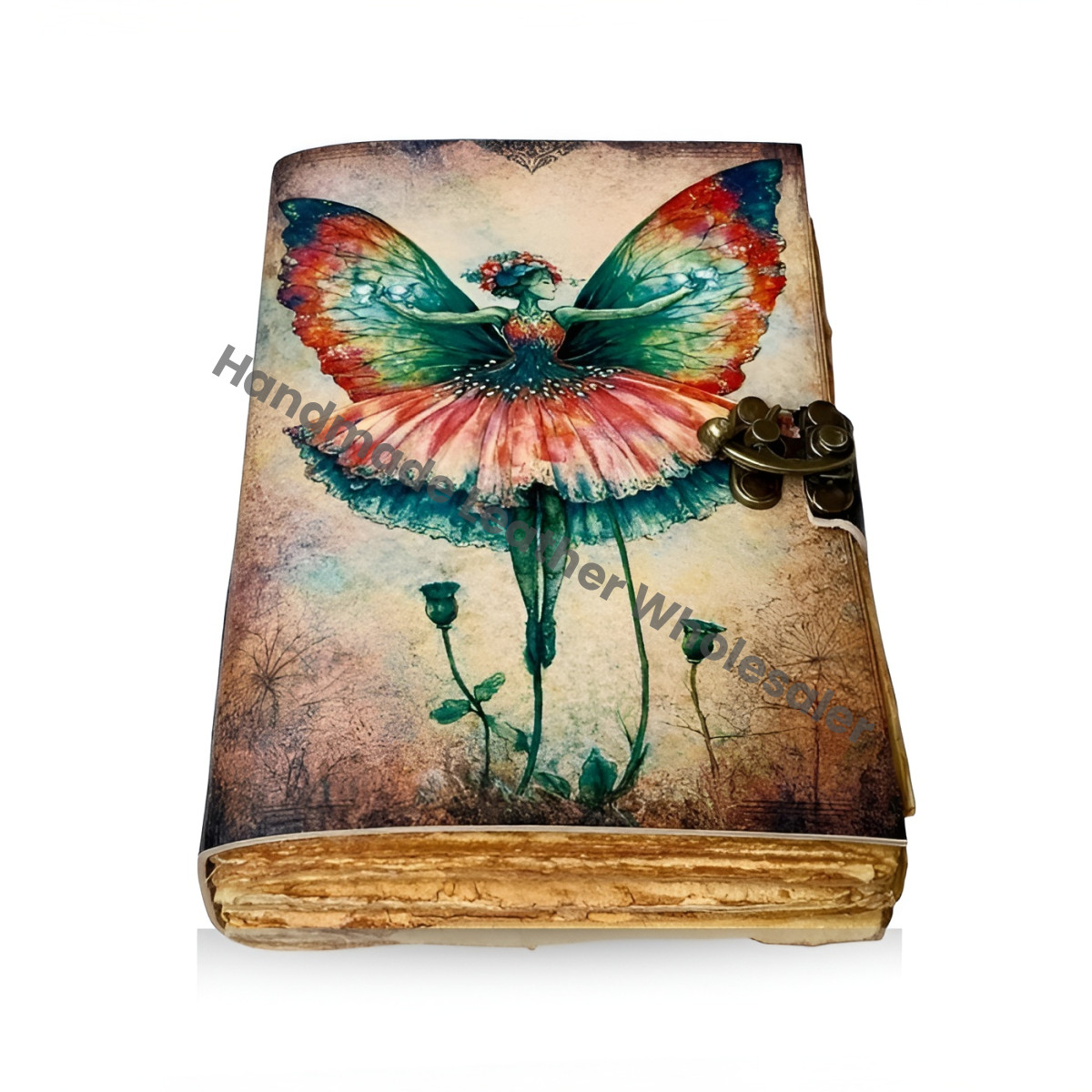 Handmade Fairy Leather Grimoire – Book of Shadows with Lock, Witchcraft Journal, Spell Book, Wiccan Notebook, Pagan Diary Magic Journal