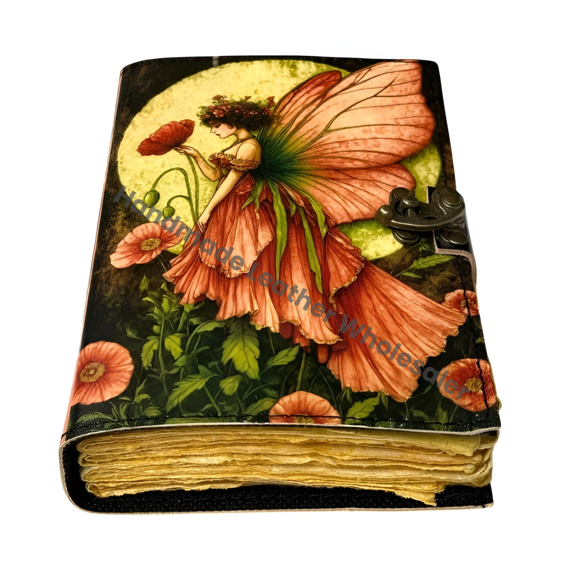 Handmade Fairy Leather Grimoire – Book of Shadows with Lock, Witchcraft Journal, Spell Book, Wiccan Notebook, Pagan Diary Magic Journal Gift