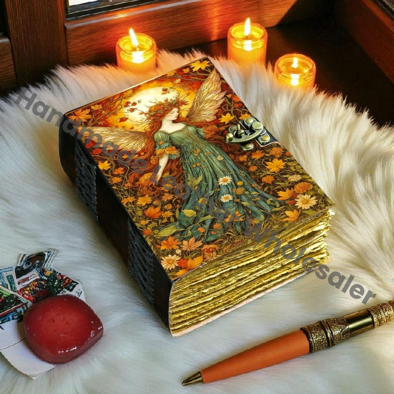 Handmade Fairy Leather Grimoire: Christmas Gift Book of Shadows