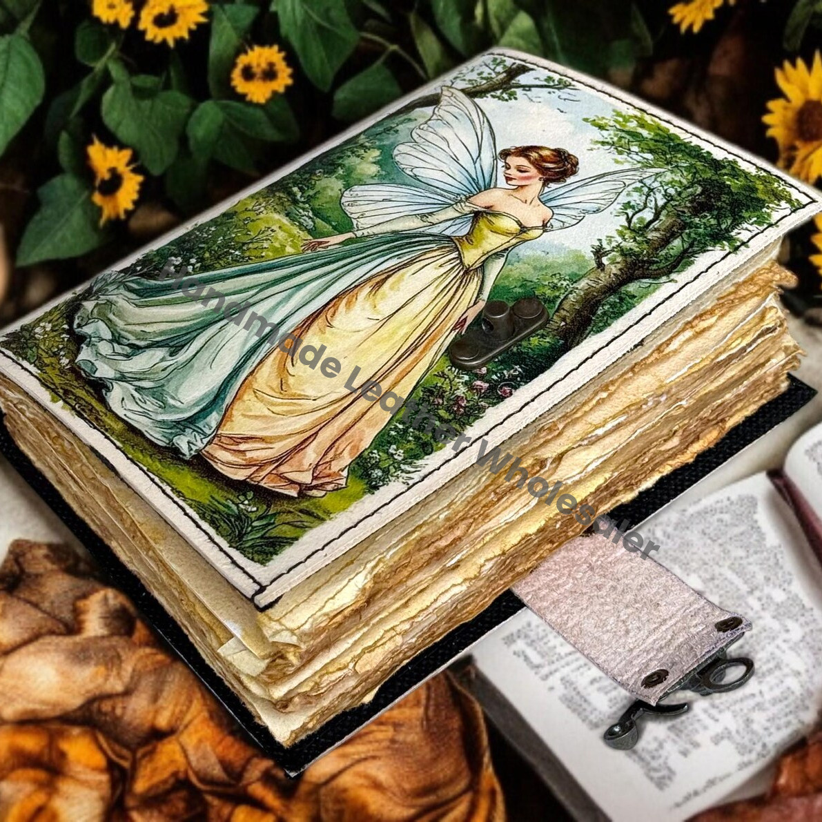 Handmade Fairy Leather Journal – Antique Lock Grimoire, Book of Shadows