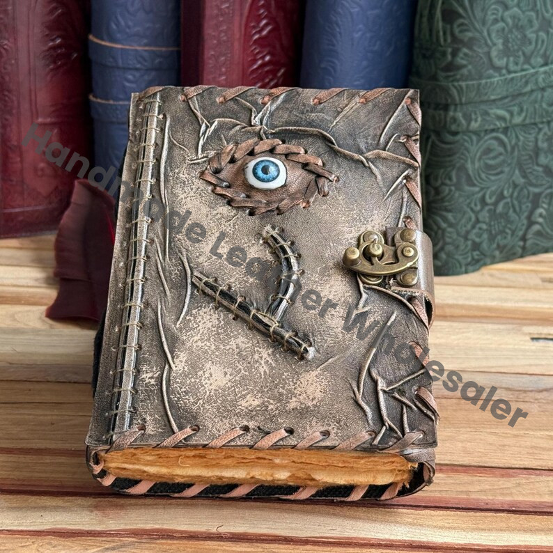 Handmade Faux Leather Spellbook Journal – Gothic Eye Grimoire