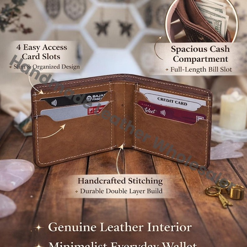 Handmade Fox & Mushroom Design Leather Wallet