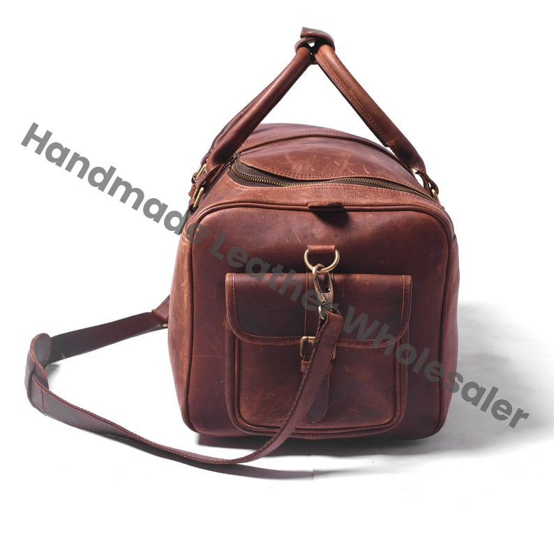 Handmade Full Grain Leather Duffle Bag, Laser Engraved Weekender Carry-on Luggage, Retro Travel Holdall For Men, Personalised Gifts For Him