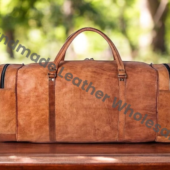 Handmade Full Grain Leather Duffle Bag: Personalized Weekender Travel Bag
