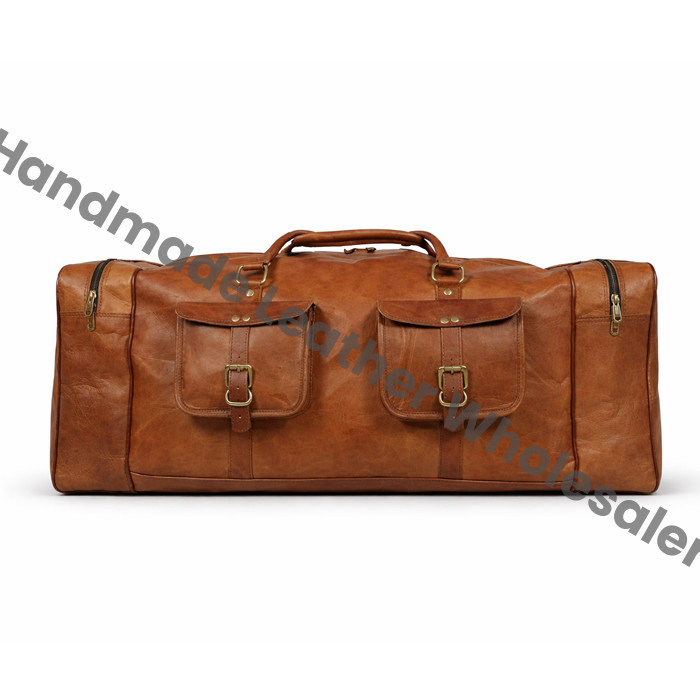 Handmade Full Grain Leather Duffle Bag: Personalized Weekender Travel Bag