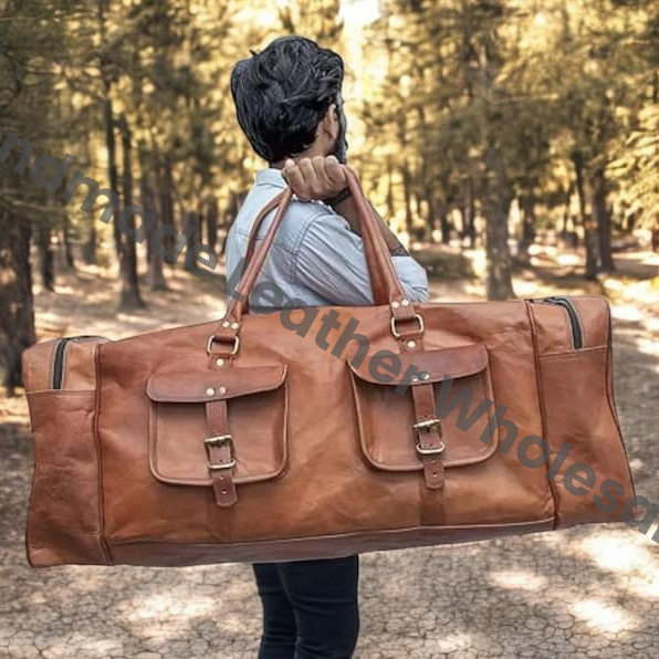 Handmade Full Grain Leather Duffle Bag: Personalized Weekender Travel Bag
