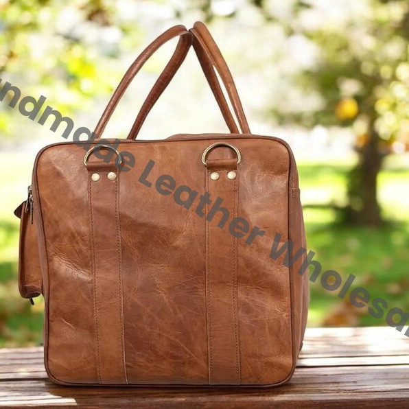 Handmade Full Grain Leather Duffle Bag: Personalized Weekender Travel Bag