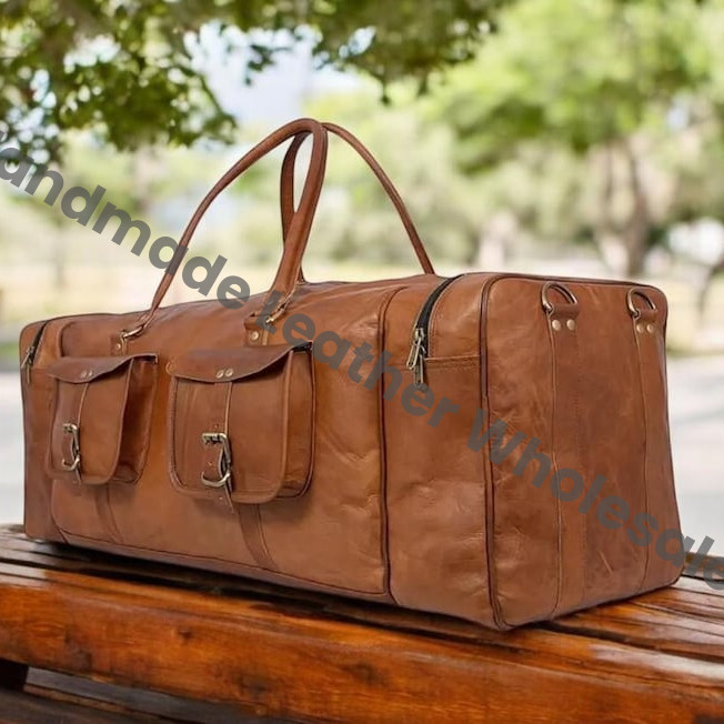 Handmade Full Grain Leather Duffle Bag: Personalized Weekender Travel Bag