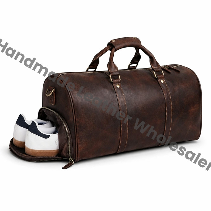 Handmade Full Grain Leather Duffle Bag: Vintage-Inspired Weekender