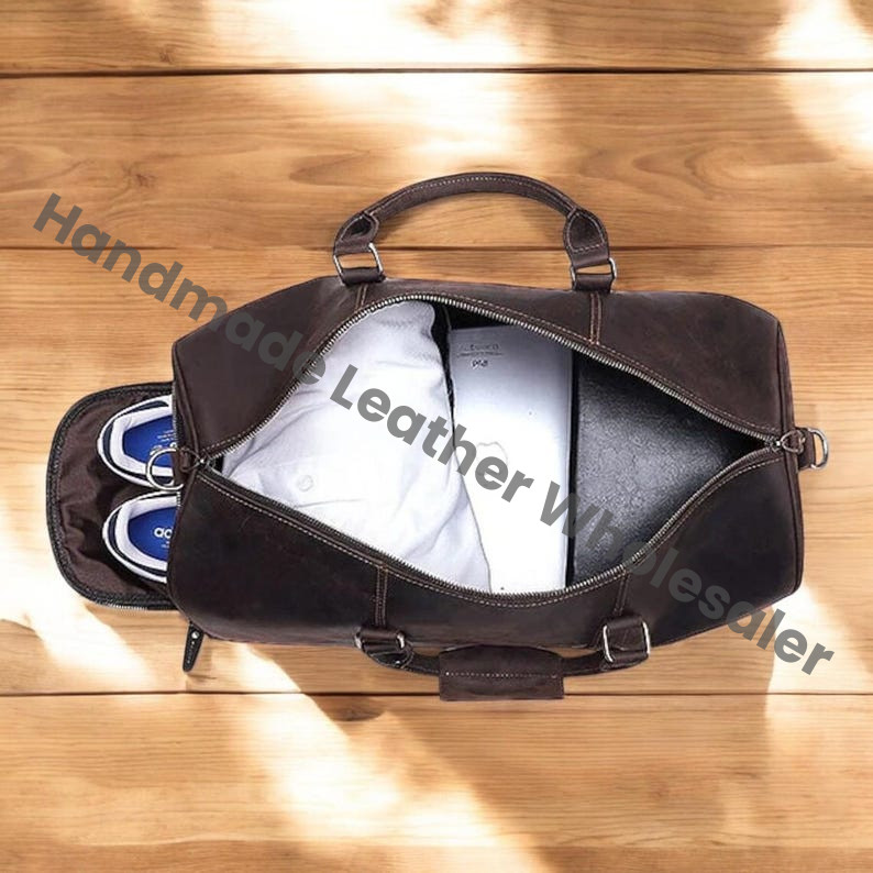 Handmade Full Grain Leather Duffle Bag: Vintage-Inspired Weekender