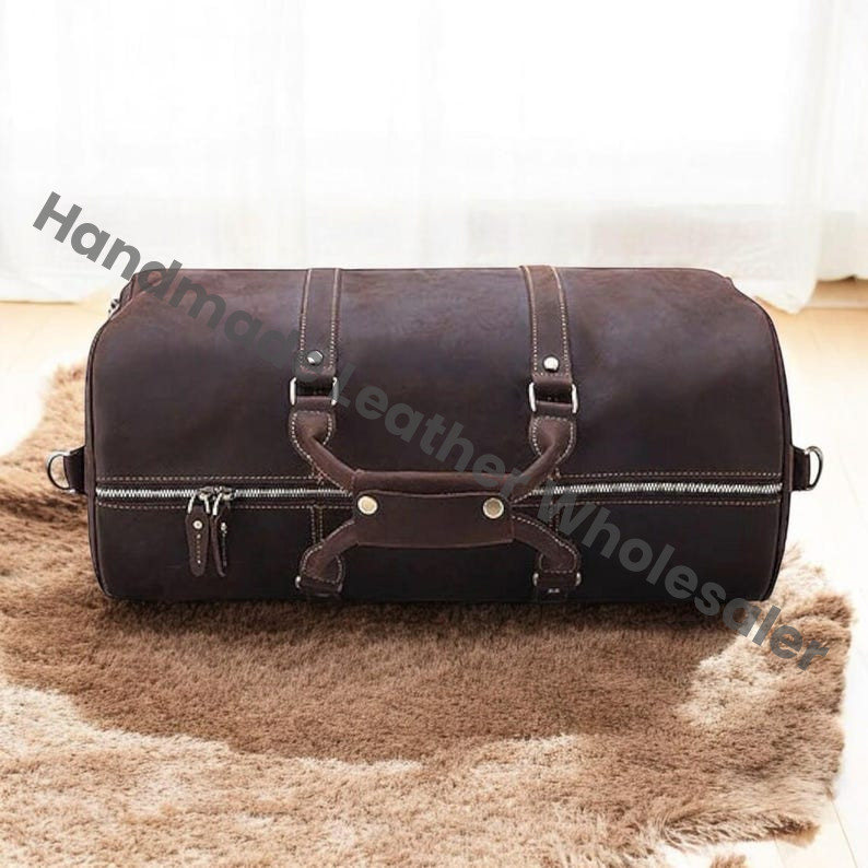 Handmade Full Grain Leather Duffle Bag: Vintage-Inspired Weekender