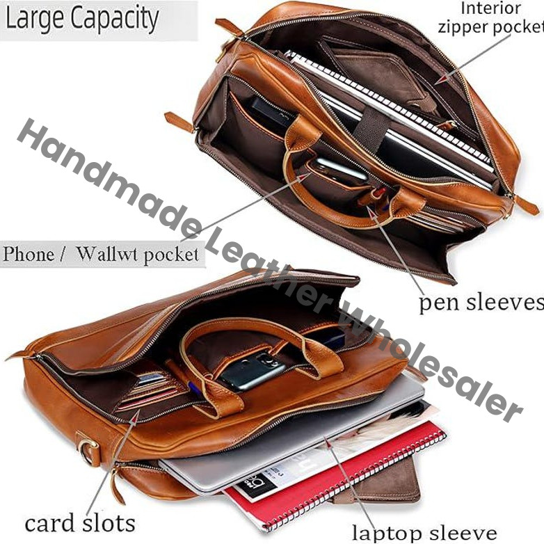 Handmade Full Grain Leather Laptop Briefcase: Vintage Messenger Bag