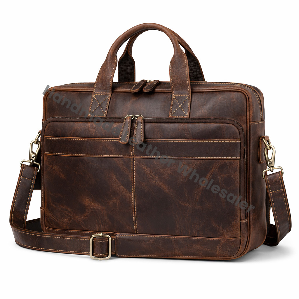 Handmade Full Grain Leather Laptop Briefcase: Vintage Messenger Bag