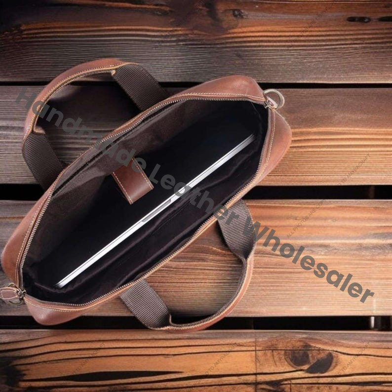 Handmade Full Grain Leather Laptop Briefcase: Vintage Messenger Bag