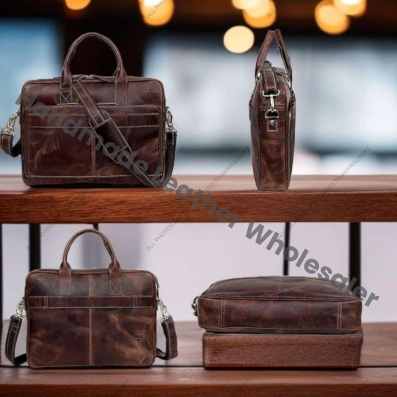 Handmade Full Grain Leather Laptop Briefcase: Vintage Messenger Bag