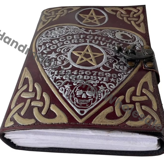 Handmade Hardcover Leather Address Book Ouija Design Wiccan Lock Clasp Witchcraft Pagan Celtic Spell Book