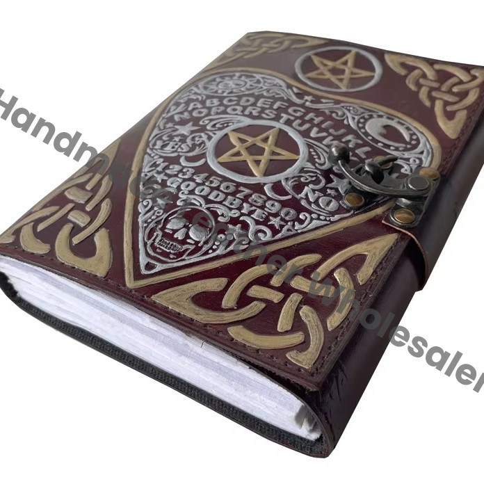 Handmade Hardcover Leather Address Book Ouija Design Wiccan Lock Clasp Witchcraft Pagan Celtic Spell Book