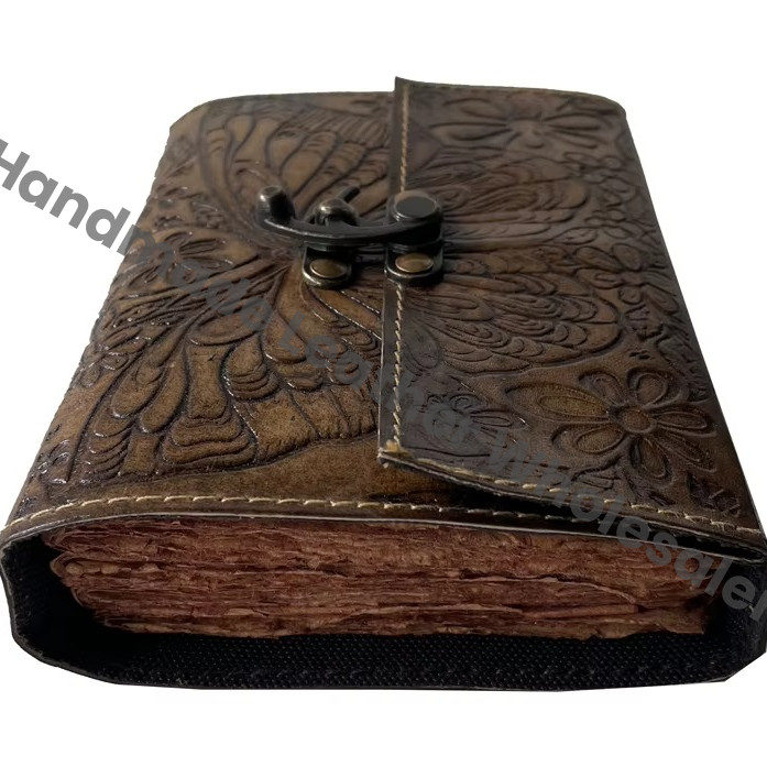 Handmade Hardcover Leather Address Book Vintage Butterfly Flower Embossed Deckle Edge Eco-friendly Paper Customized