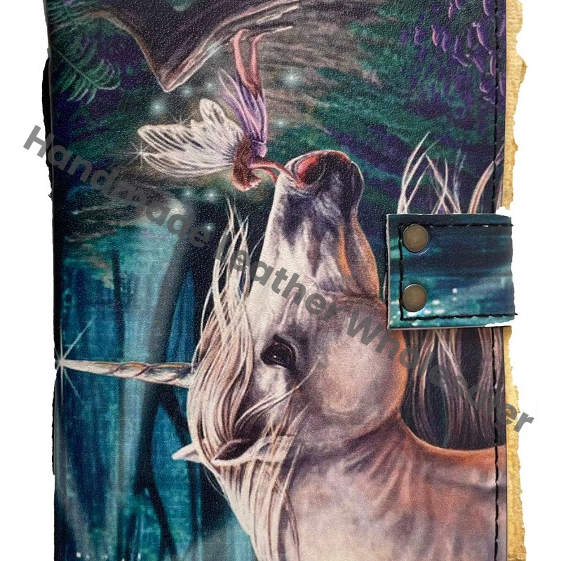 Handmade Horse Print Design Eco-friendly Vintage Deckle Paper Leather Printed Journal Notebook for Men Women Craft Unlined Gift